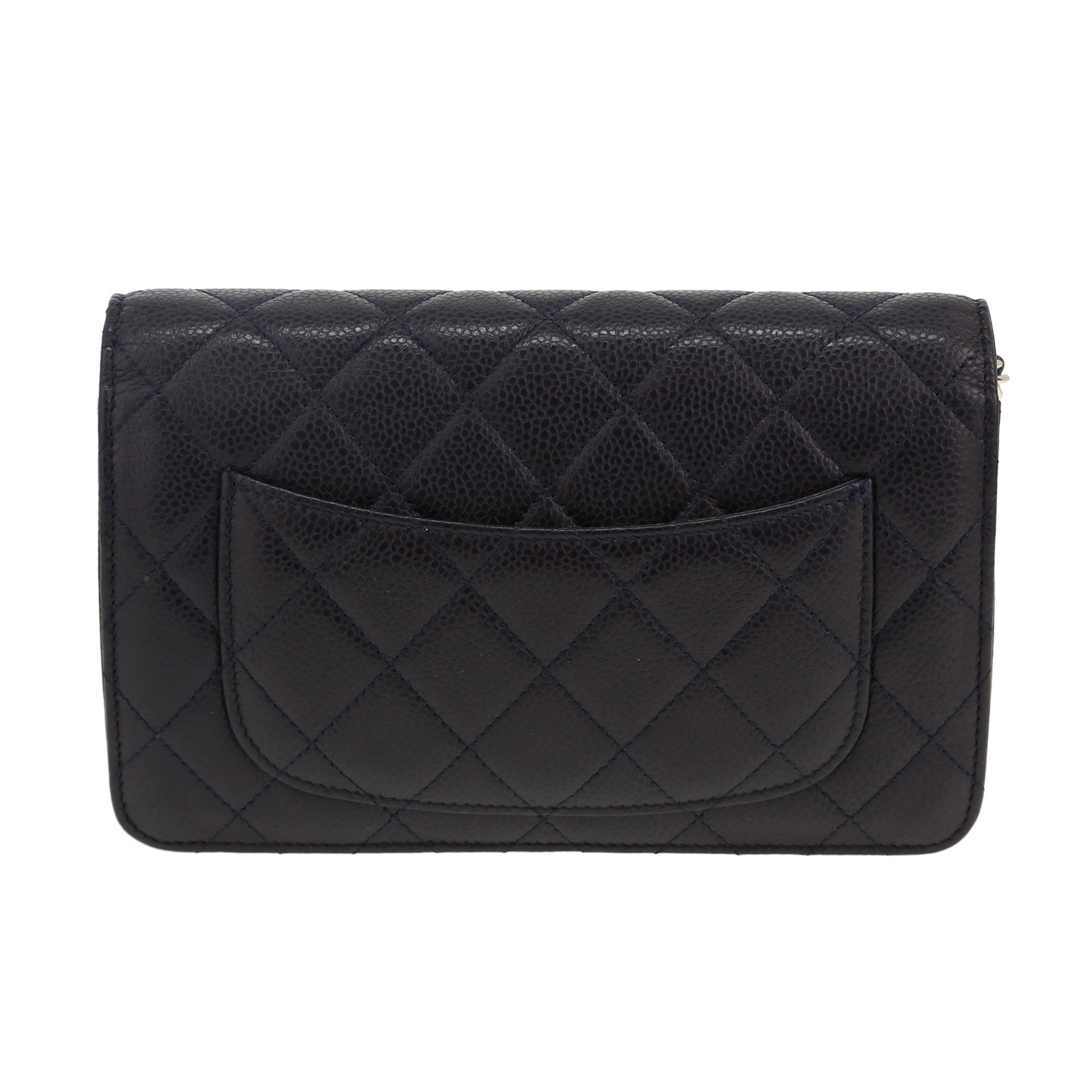 Chanel Wallet on Chain shoulder bag in navy blue quilted grained leather - Detail D4
