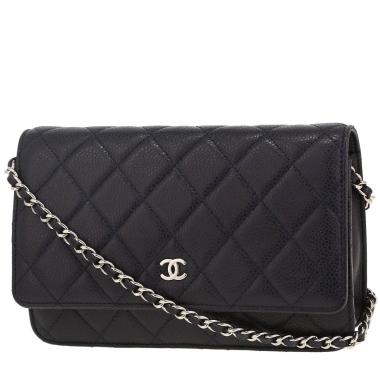 Borsa a tracolla Chanel  Wallet on Chain in pelle martellata e trapuntata blu marino