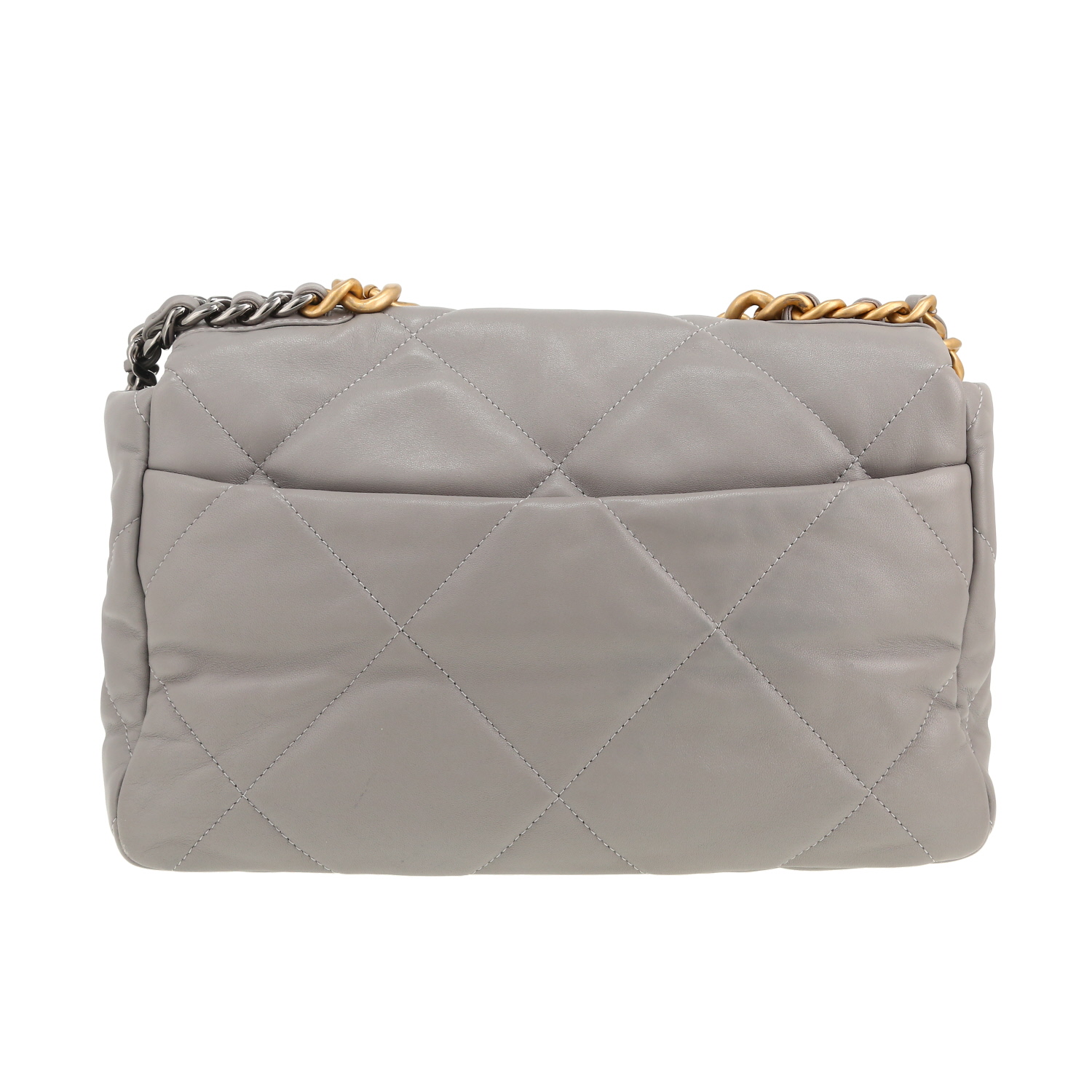 Chanel 19 large model shoulder bag in grey quilted leather - Detail D4