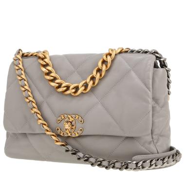 Sac bandoulière Chanel  19 grand modèle  en cuir matelassé gris
