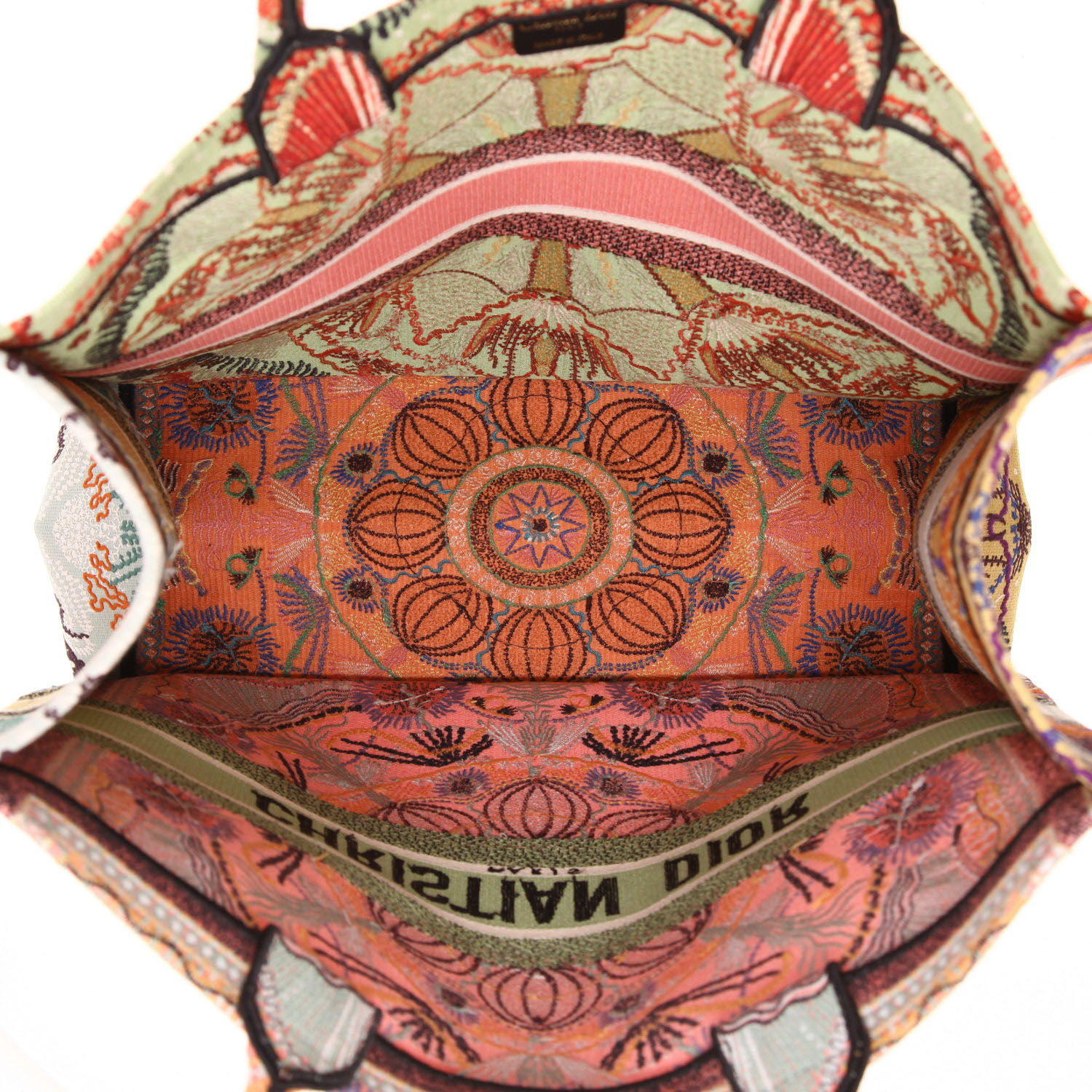 Sac cabas Dior Book Tote grand modèle en toile rose et verte - Detail D3