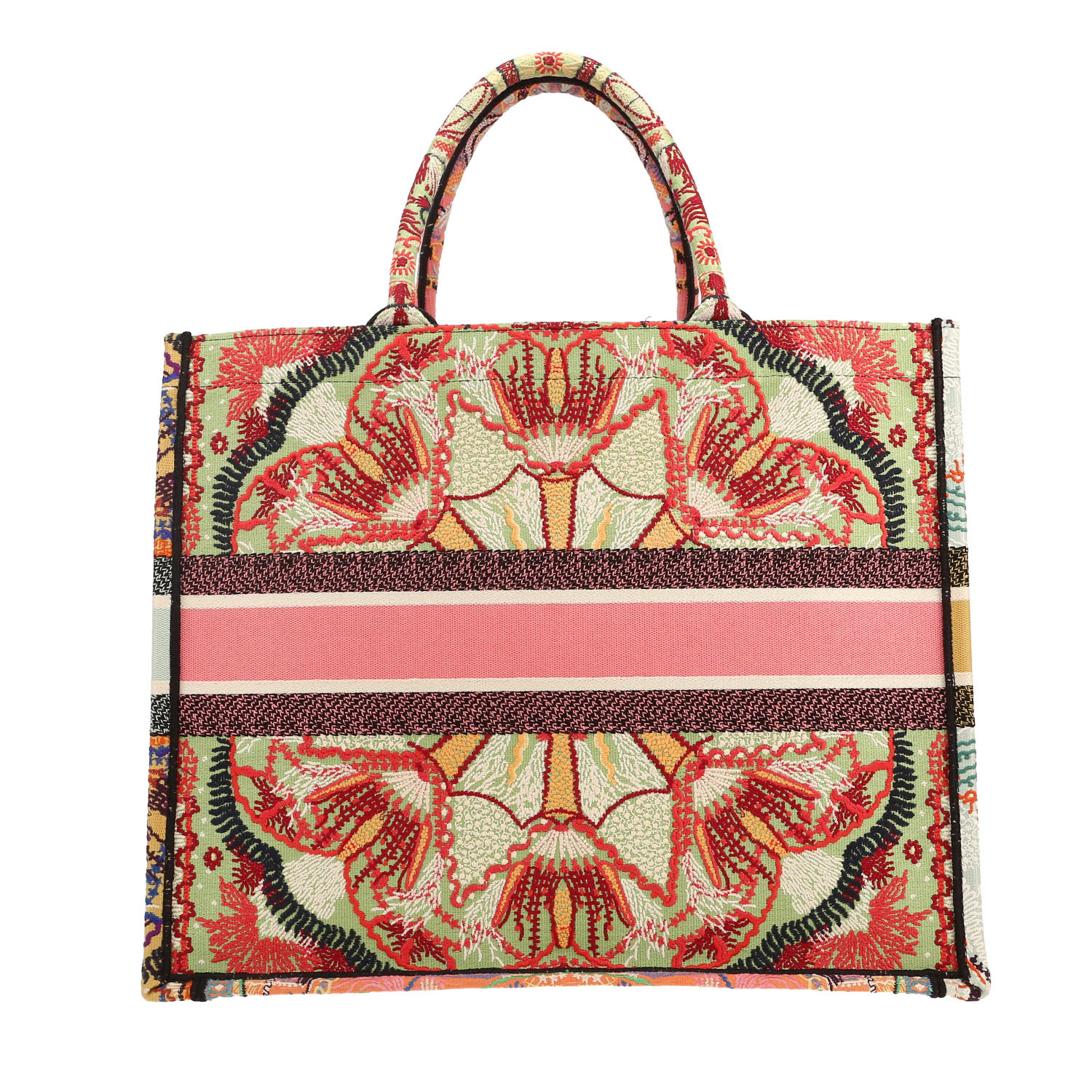 Dior  Book Tote large model  shopping bag  in pink and green canvas - Detail D4
