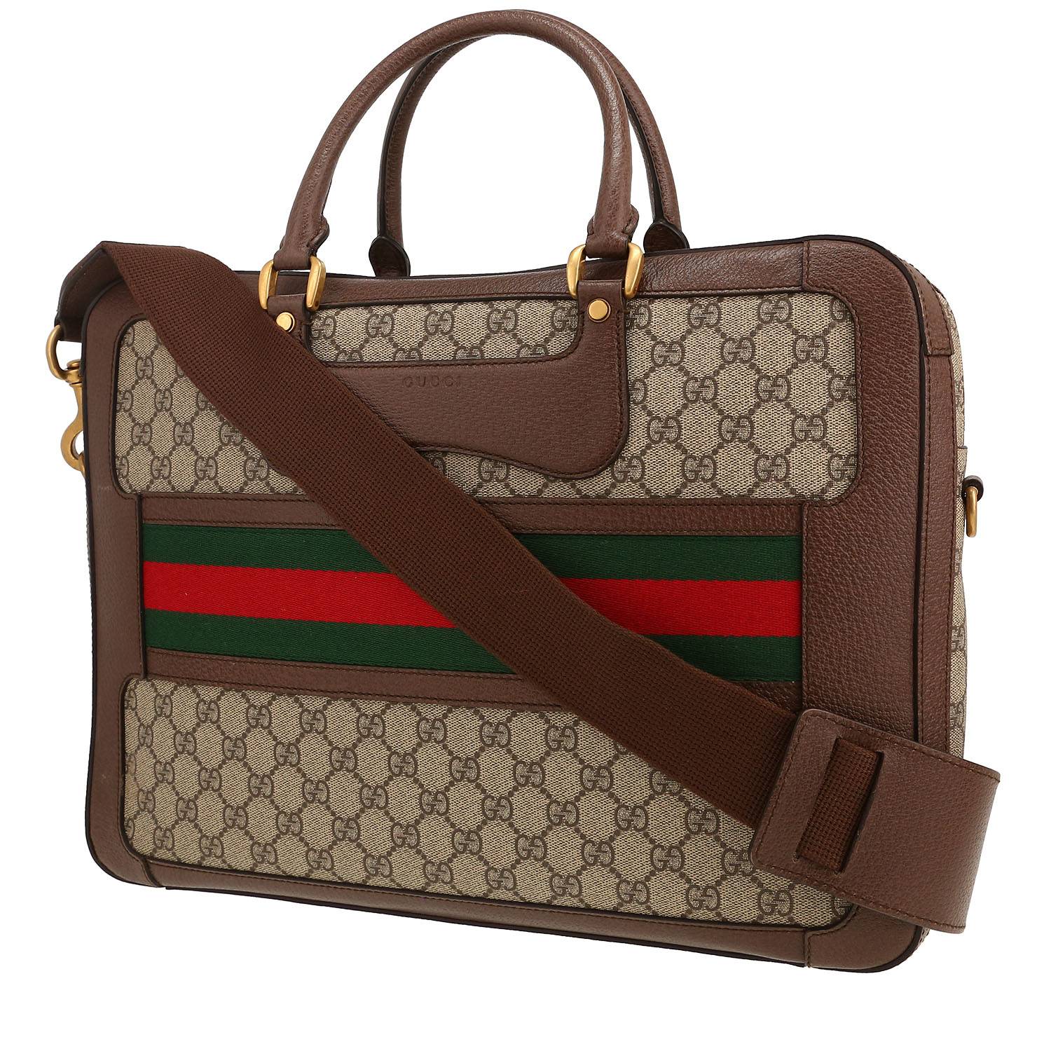 Borsa portadocumenti Gucci   in tela siglata e pelle marrone