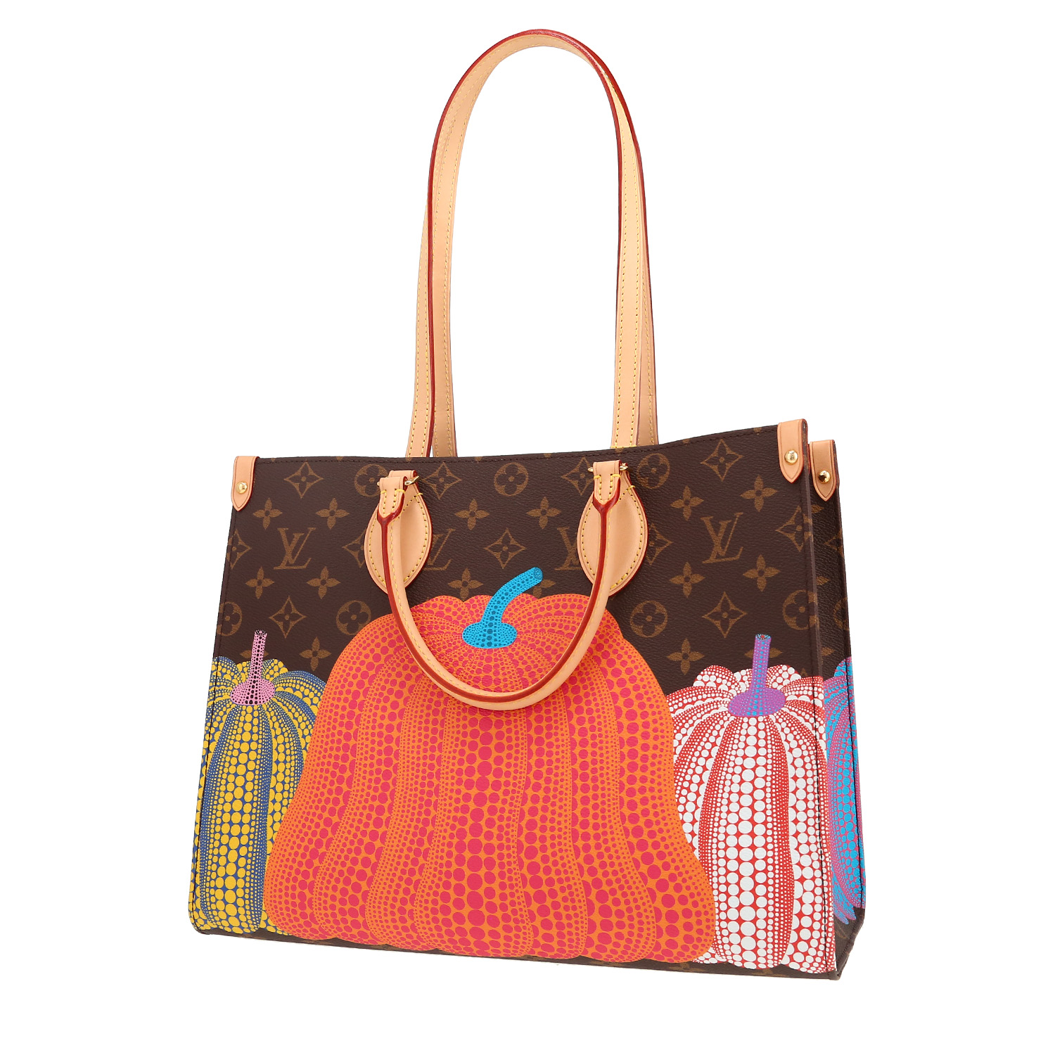 Louis Vuitton  Onthego shopping bag  in brown monogram canvas  and natural leather - Detail D4