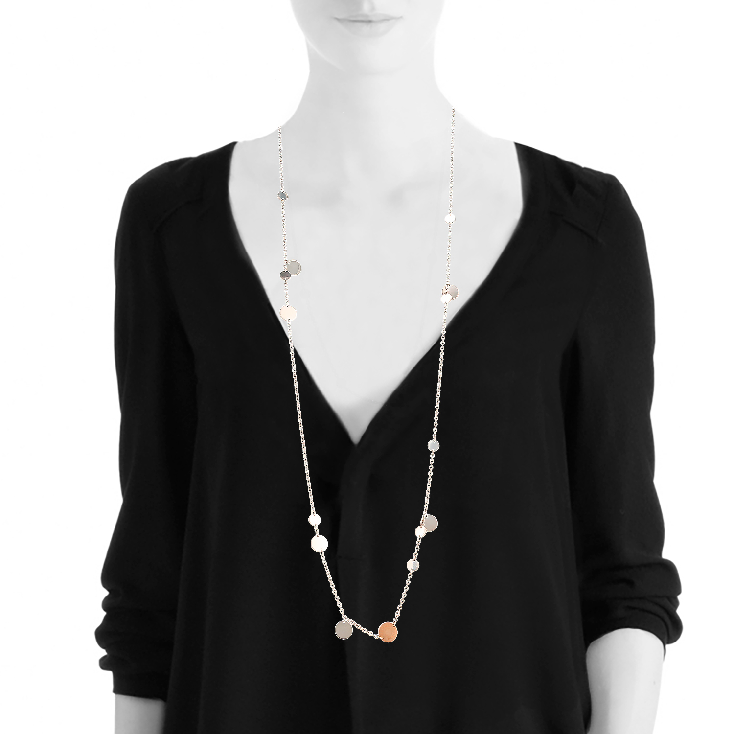 Hermès Ex Libris long necklace in pink gold and silver - Detail D1