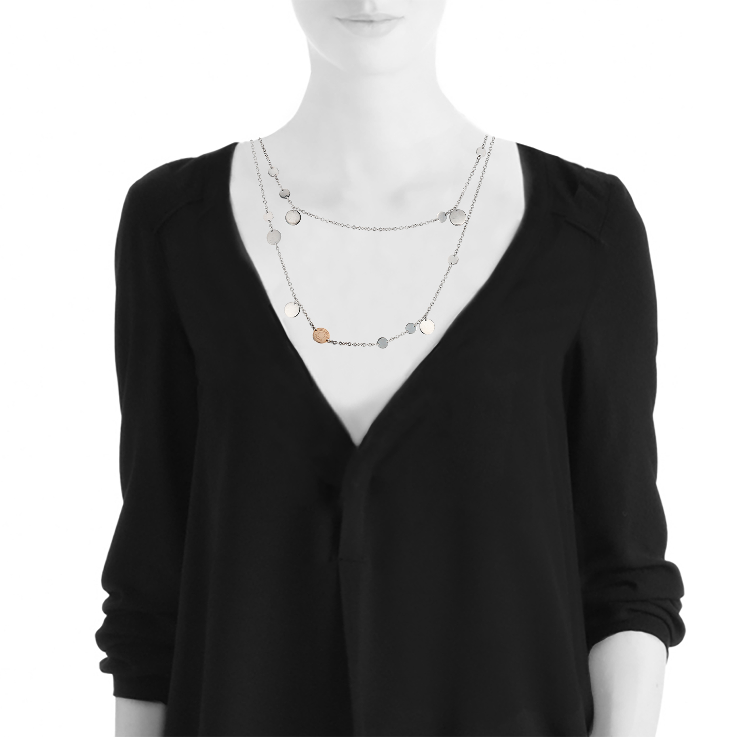 Hermès Ex Libris long necklace in pink gold and silver - Detail D3