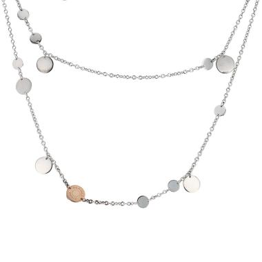 Hermès Ex Libris long necklace in pink gold and silver