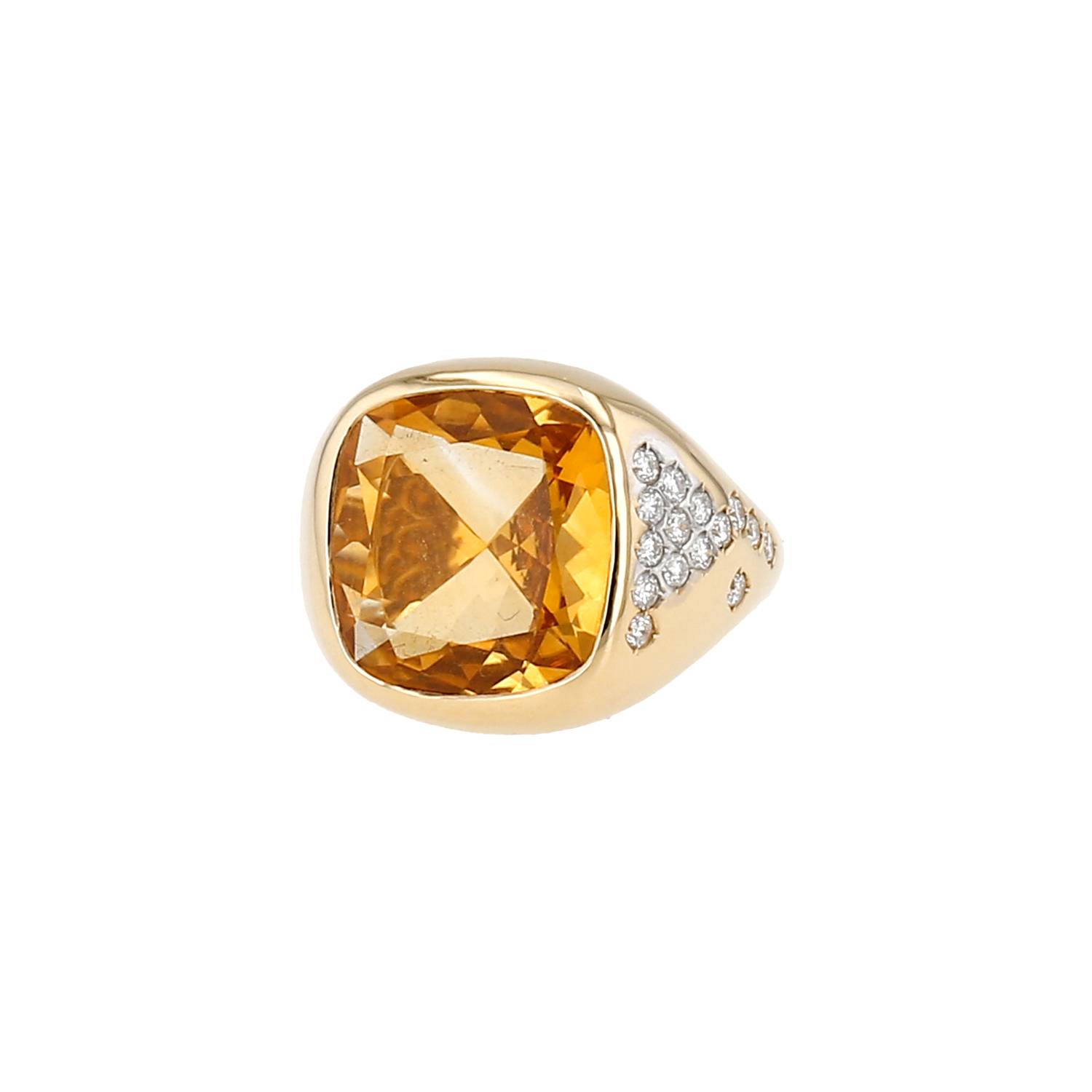 Bague Vintage  en or jaune, citrine et diamants - 00pp