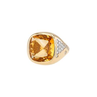 Bague Vintage  en or jaune, citrine et diamants