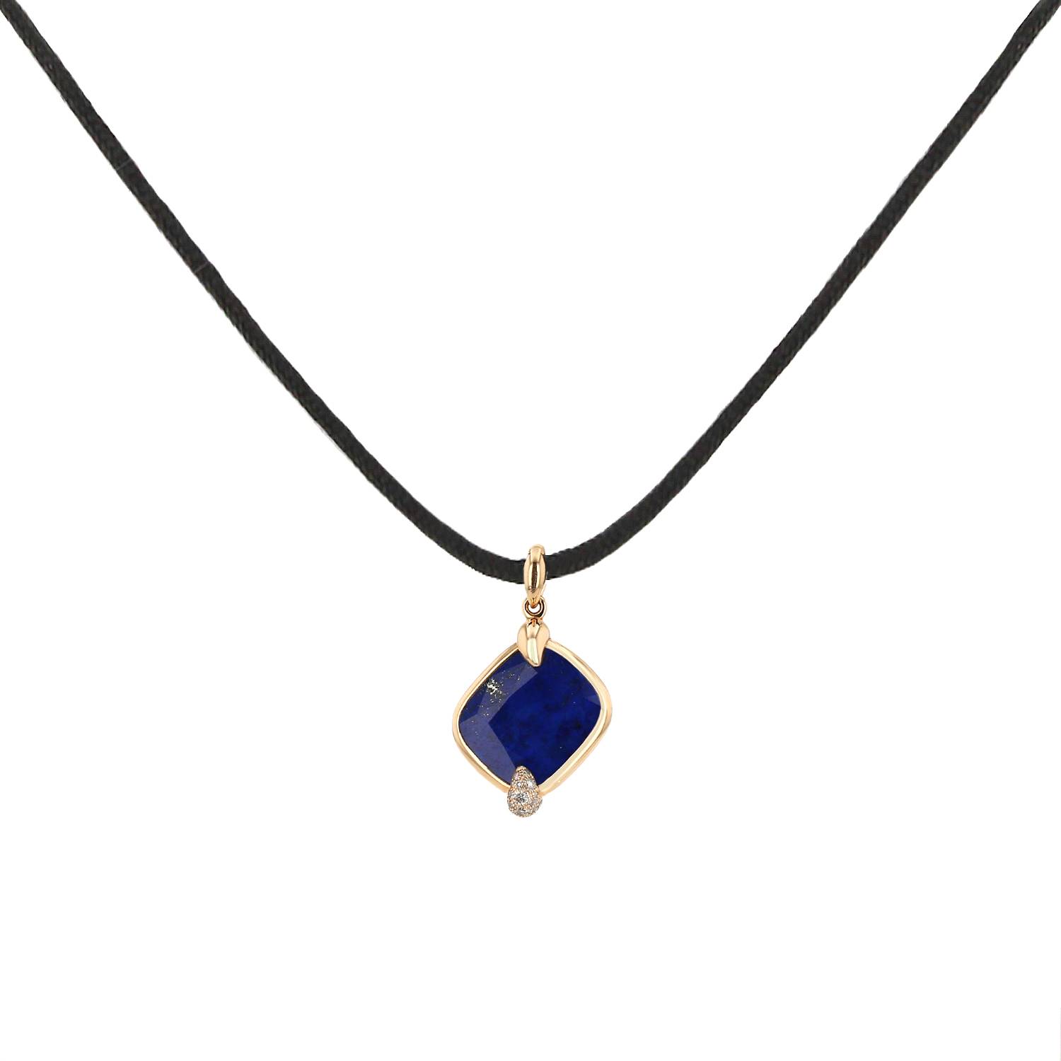 Pomellato Ritratto large model pendant in pink gold, lapis-lazuli and diamonds