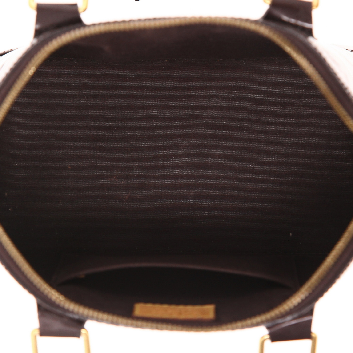 Bolso de mano Louis Vuitton  Alma BB en charol Monogram color berenjena - Detail D3