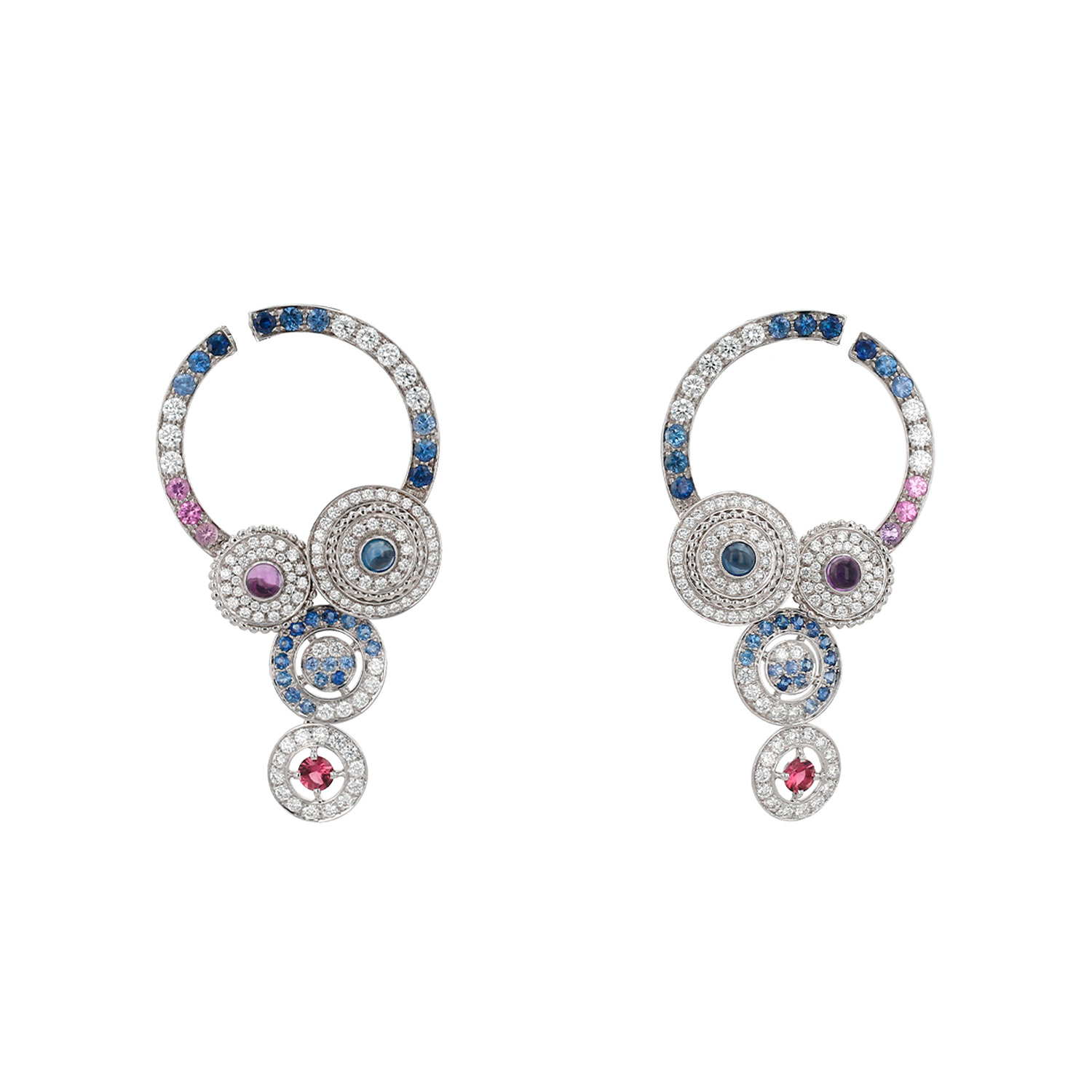 Pendientes Boucheron Shéhérazade de oro blanco, diamantes y piedras de colores