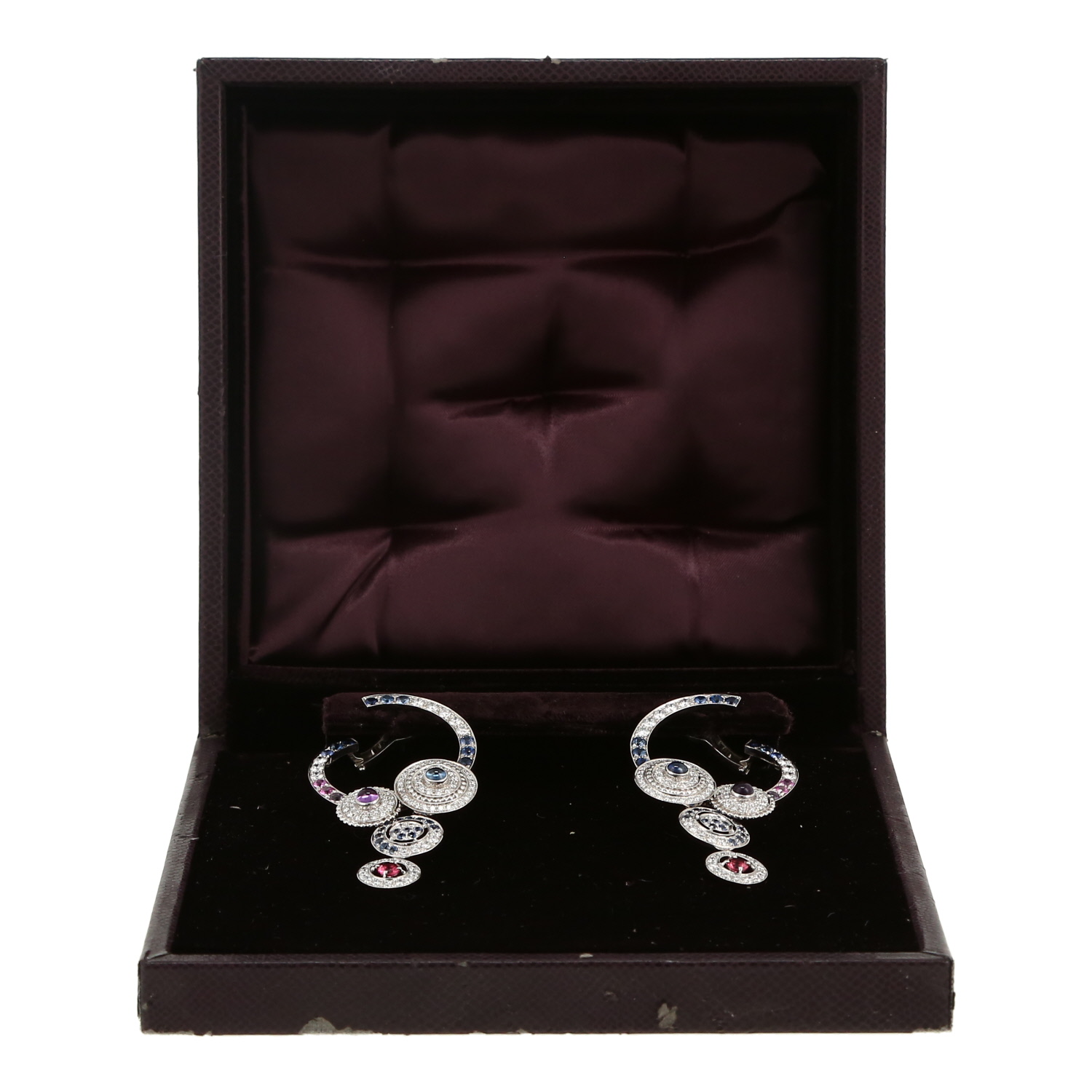 Boucheron Shéhérazade earrings in white gold, diamonds and colored stones - Detail D2