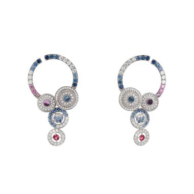 Pendientes Boucheron Shéhérazade de oro blanco, diamantes y piedras de colores