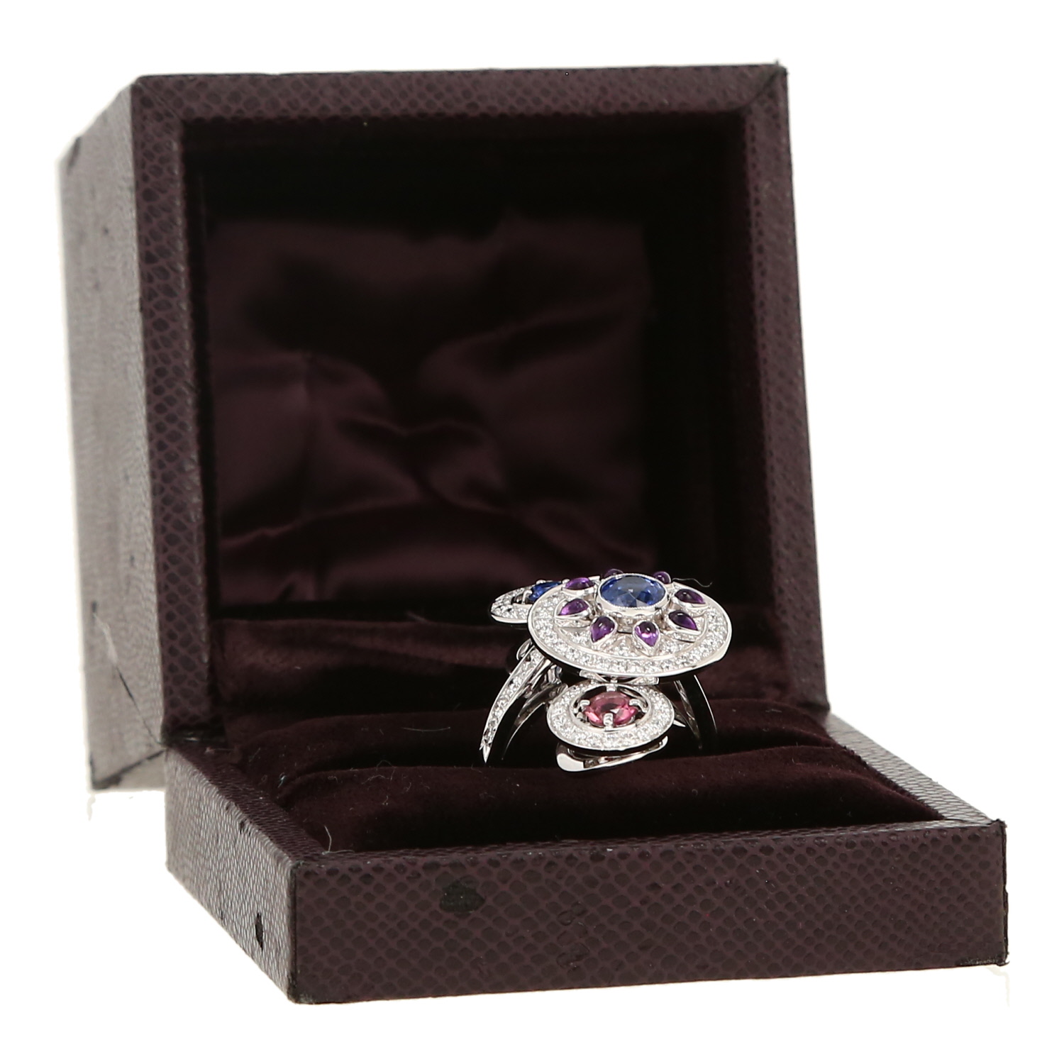 Boucheron Shéhérazade ring in white gold, diamonds and colored stones - Detail D2