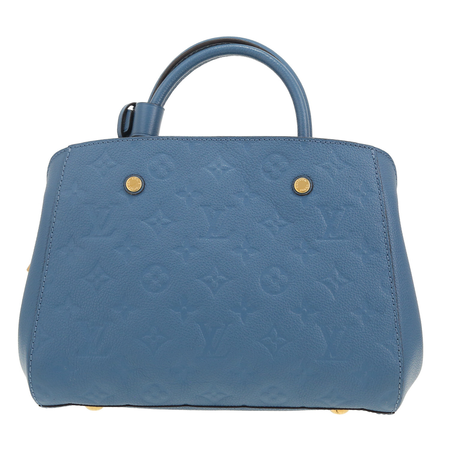 Bolso de mano Louis Vuitton  Montaigne en cuero monogram huella azul - Detail D4