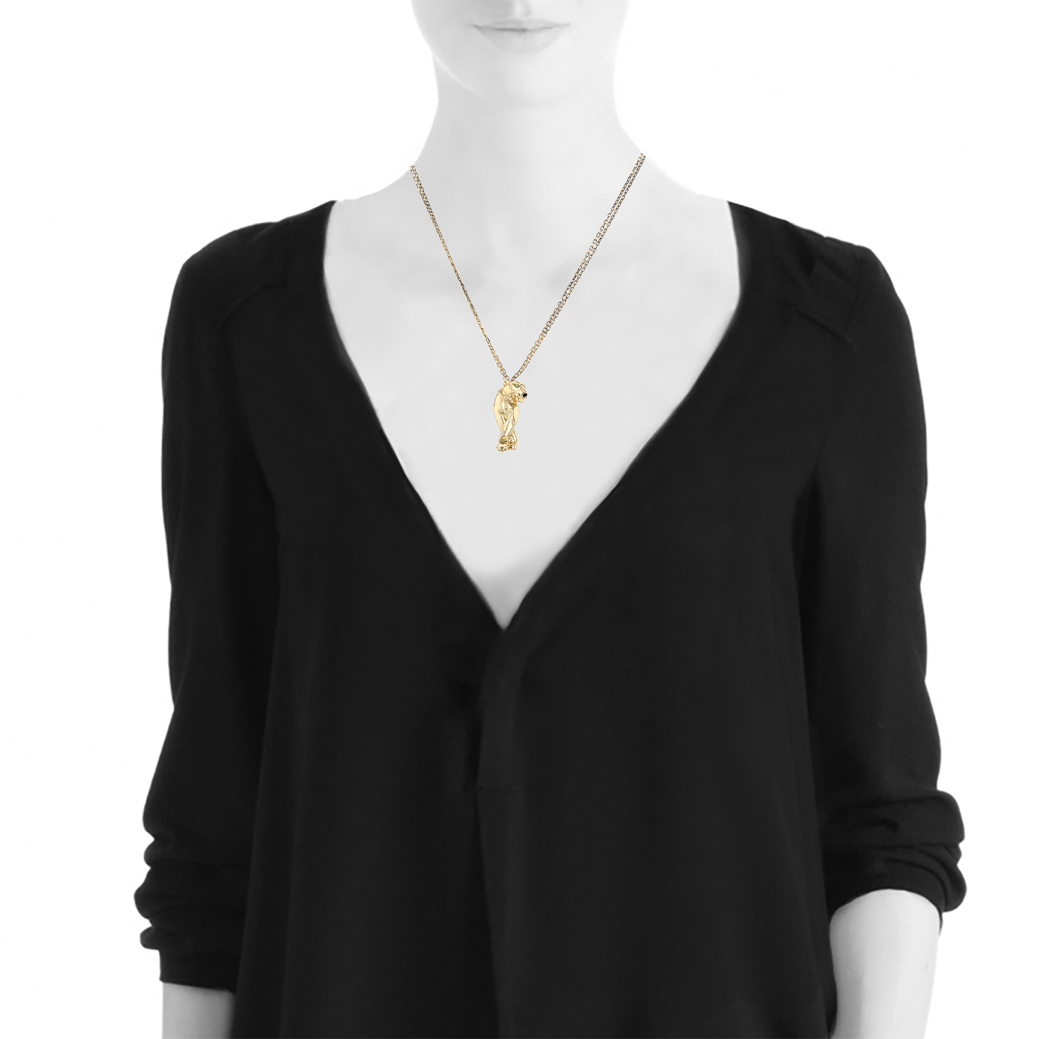 Collier Cartier Panthère en or jaune, tsavorites et onyx - Detail D1
