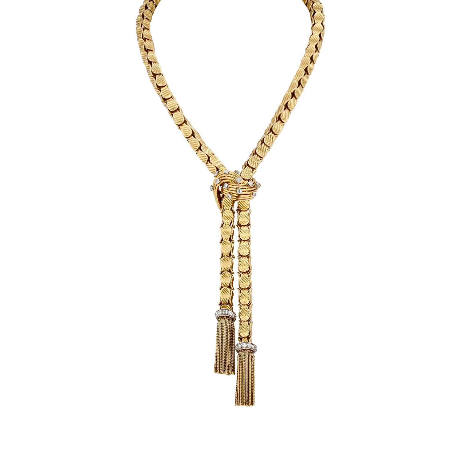 Collier négligé années 1950 Vintage par Georges Lenfant en or jaune et diamants - 00pp