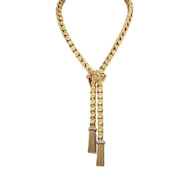 Vintage Georges Lenfant 1950's negligee necklace in yellow gold and diamonds
