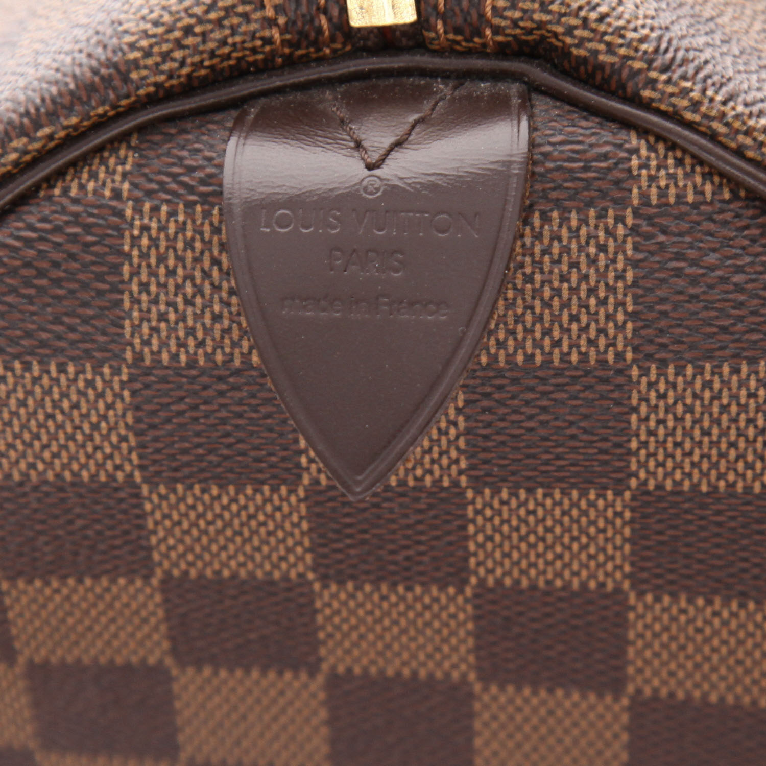Sac à main Louis Vuitton  Speedy 35 en toile damier ébène et cuir marron - Detail D2