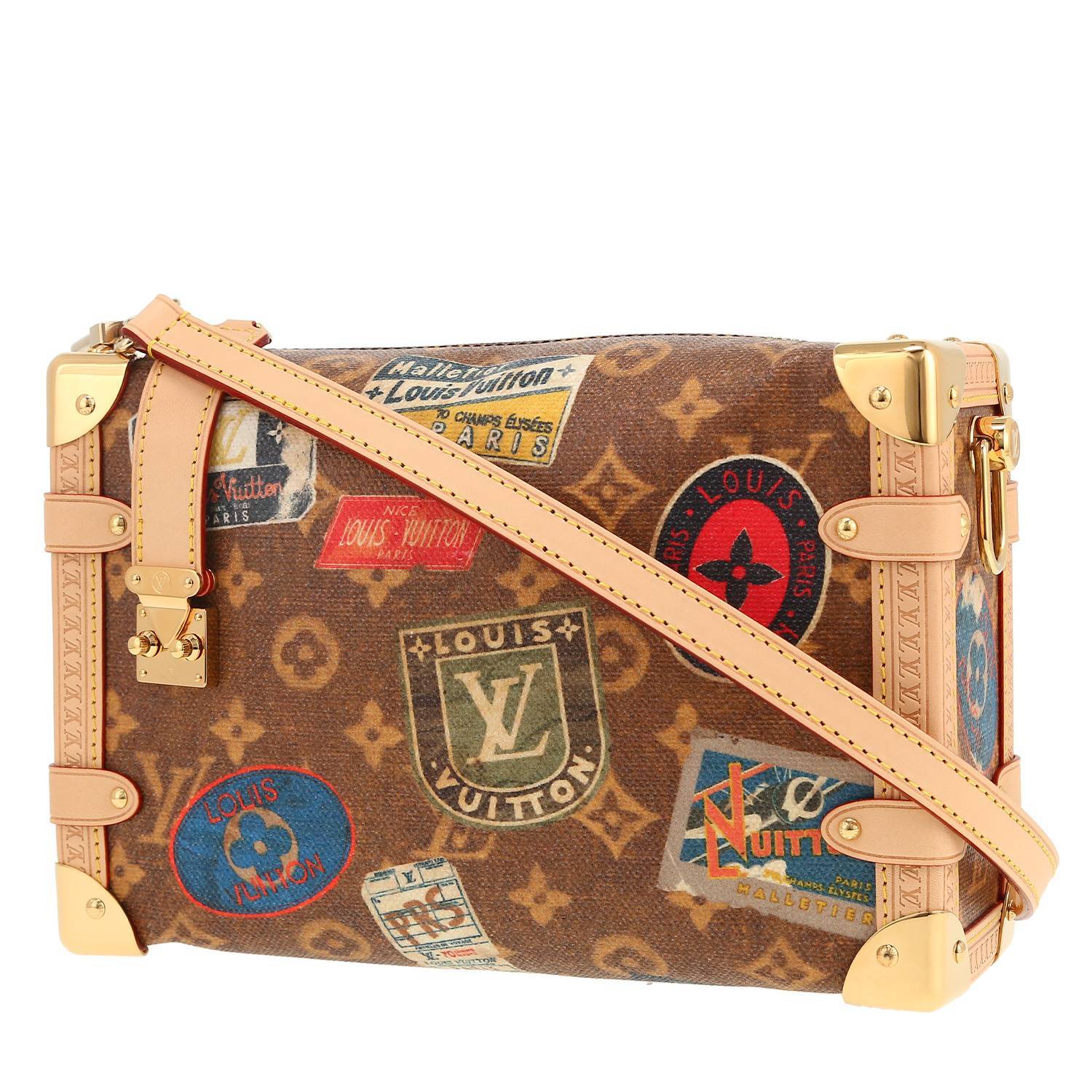 Louis Vuitton  Side Trunk Editions Limitées handbag  in brown monogram canvas  and natural leather
