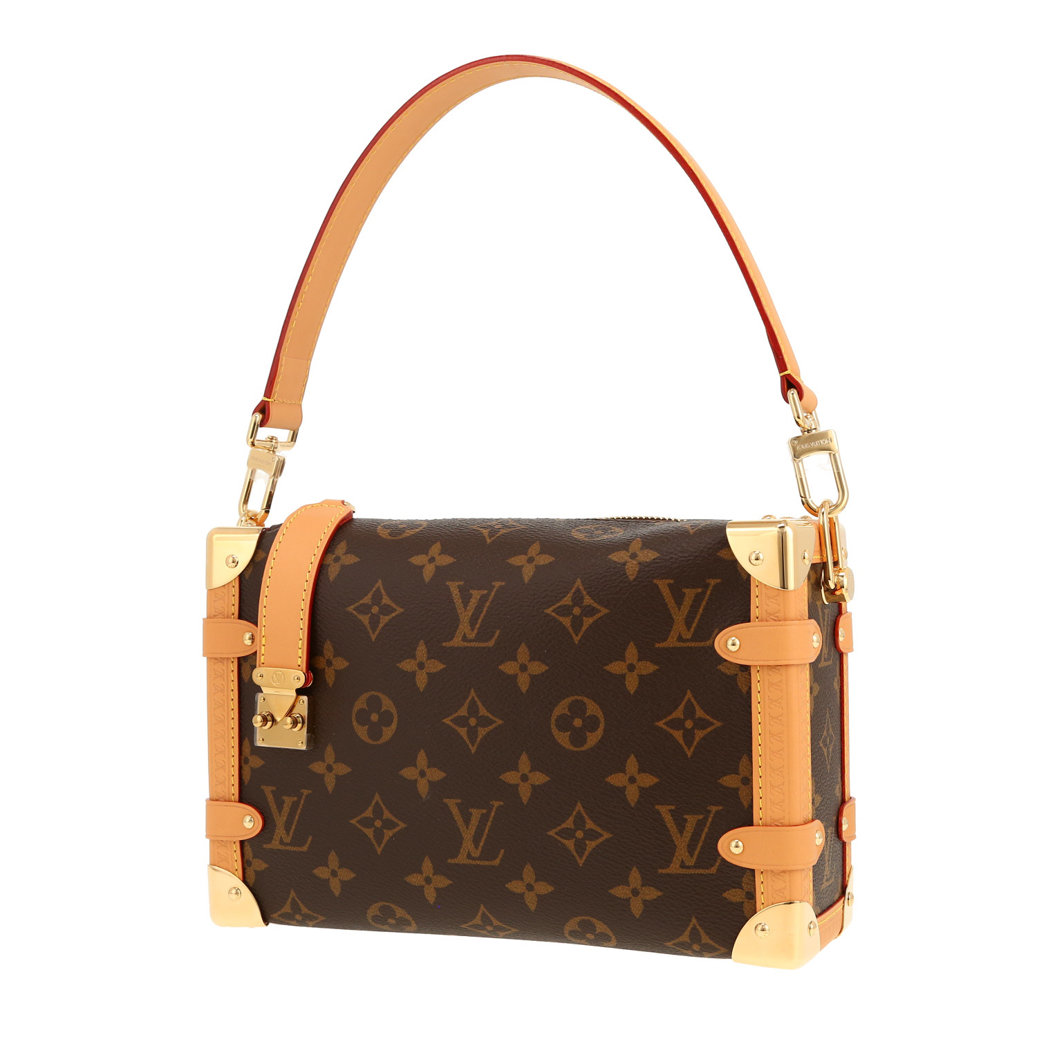 Bolso bandolera Louis Vuitton  Side Trunk modelo mediano  en lona Monogram marrón y cuero natural - Detail D4