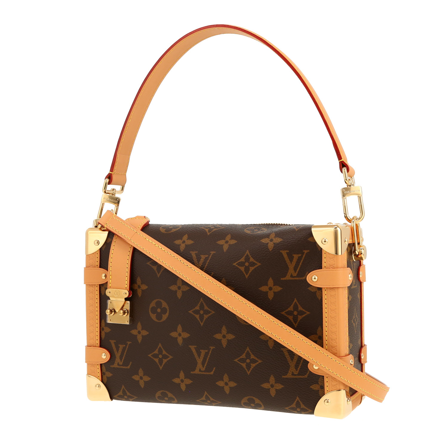 Bolso bandolera Louis Vuitton  Side Trunk modelo mediano  en lona Monogram marrón y cuero natural - Detail D5