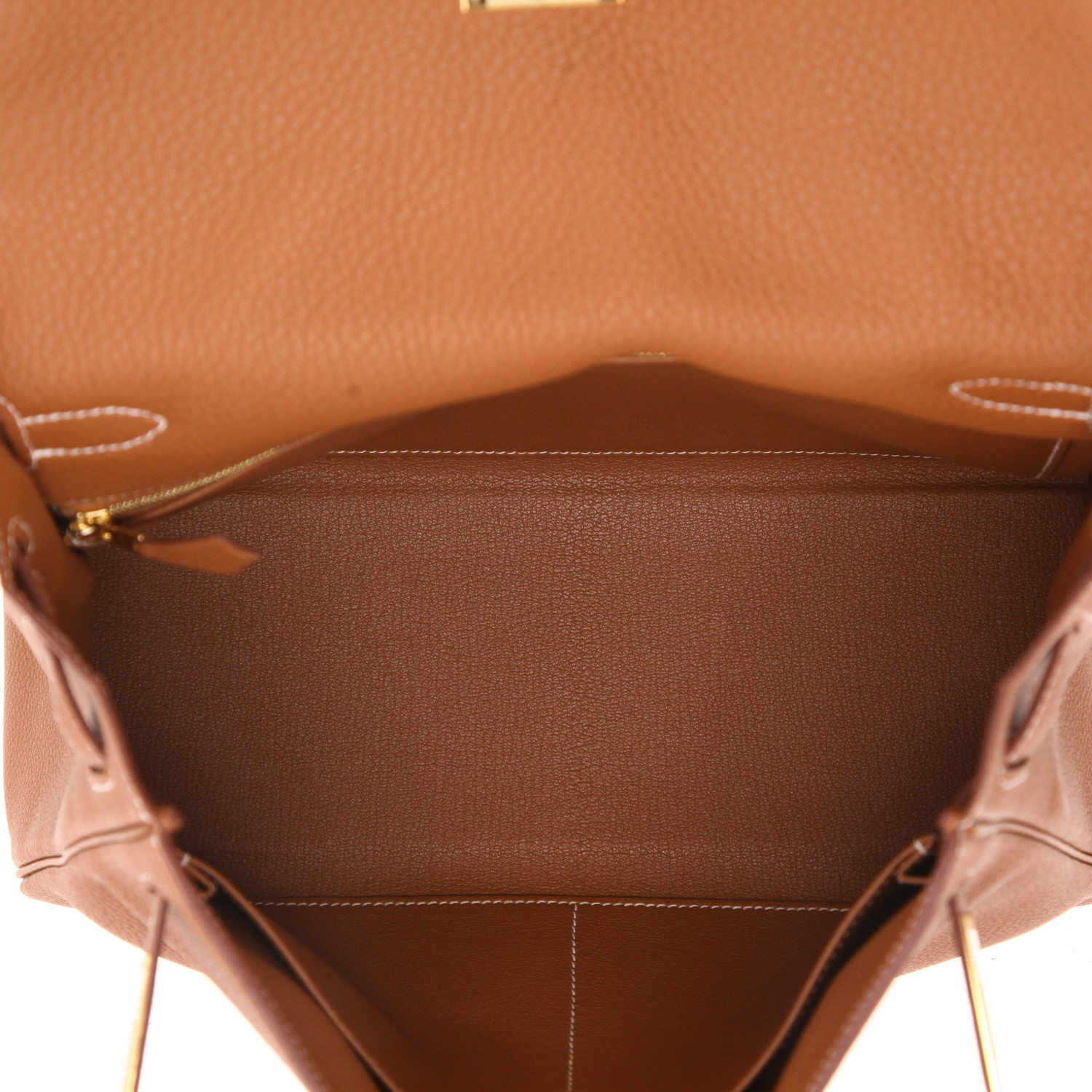 Bolso de mano Hermès  Kelly 32 cm en cuero togo color oro - Detail D3