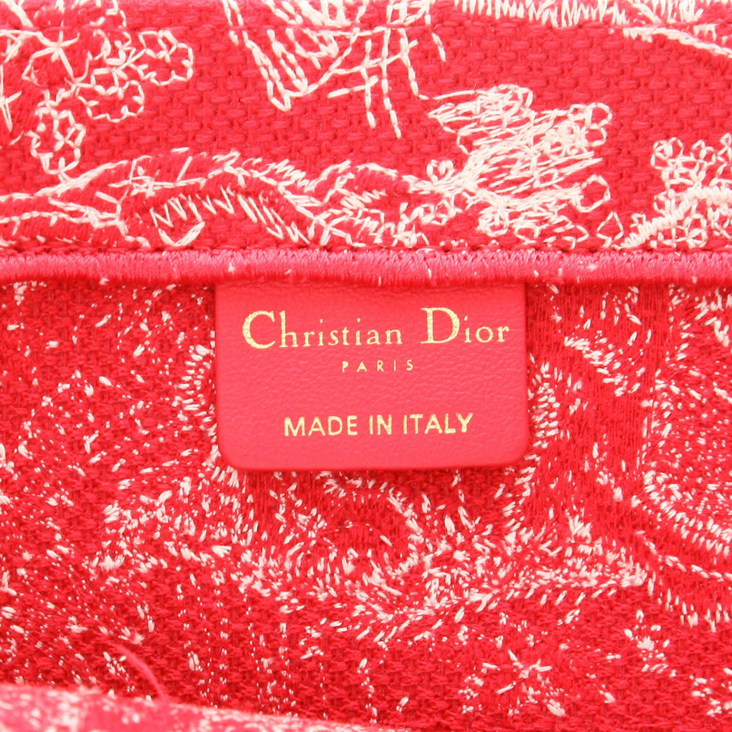 Dior  Book Tote shopping bag  in red and beige canvas - Detail D2