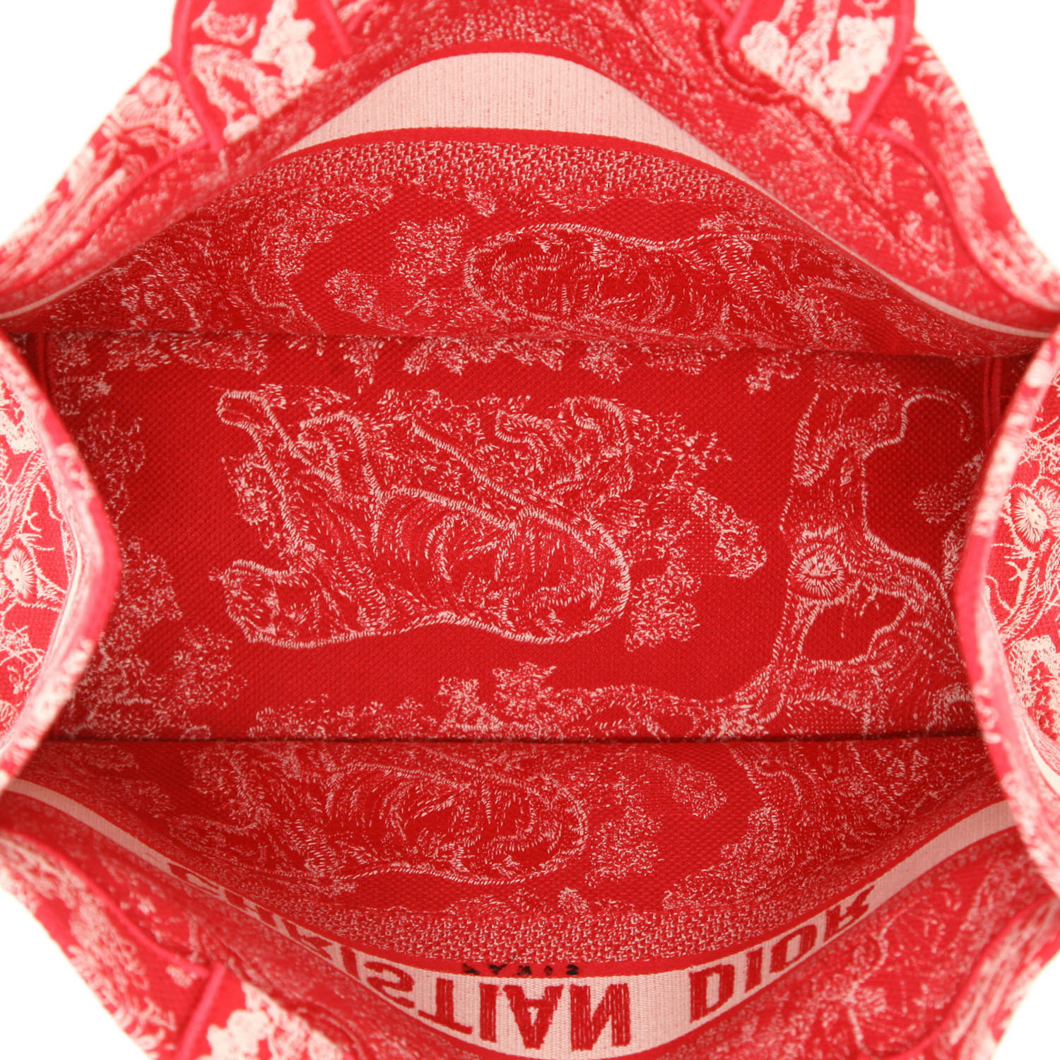 Sac cabas Dior  Book Tote en toile rouge et beige - Detail D3