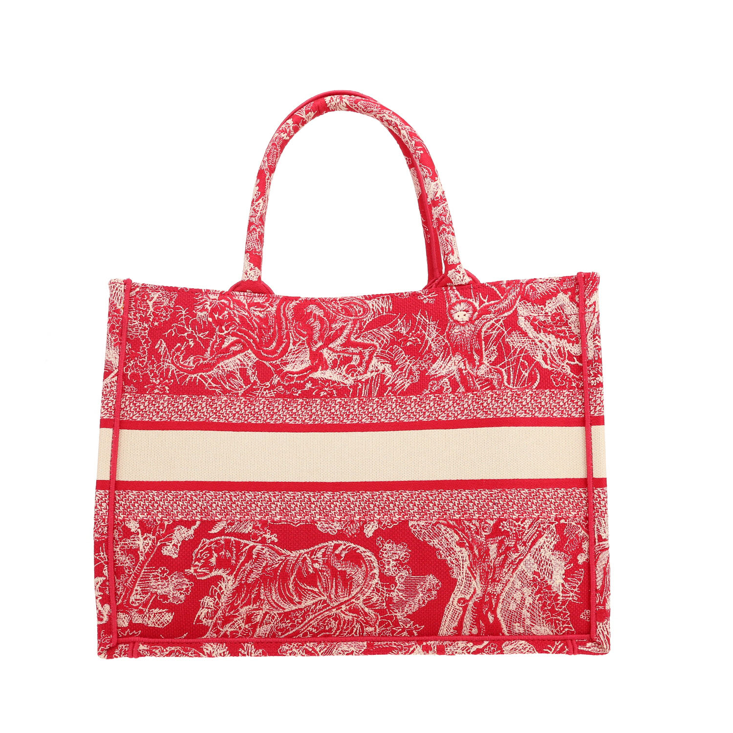 Bolso Cabás Dior  Book Tote en lona roja y beige - Detail D4