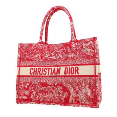 Sac cabas Dior  Book Tote moyen modèle  en toile rouge et beige