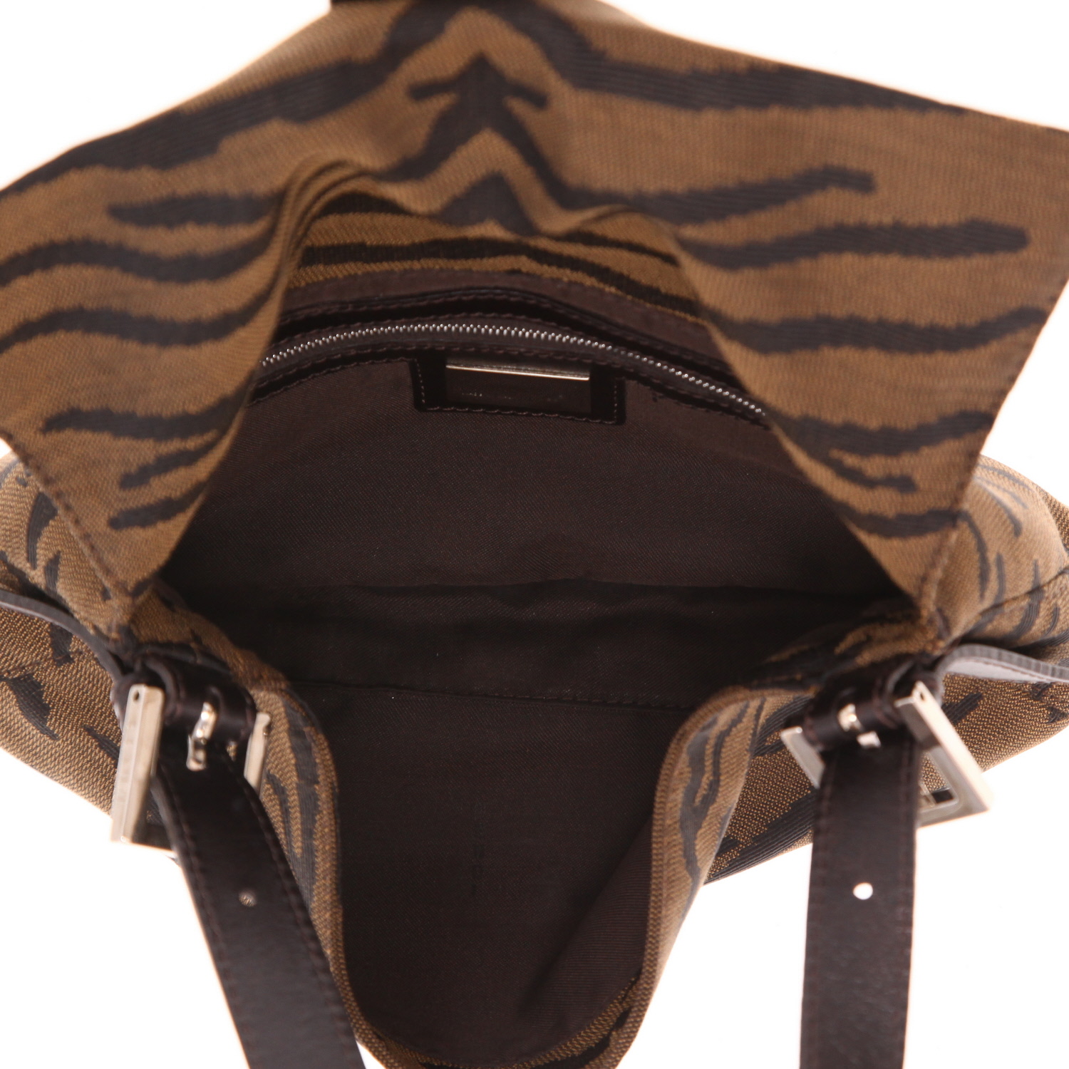 Sac à main Fendi  Baguette en toile marron et cuir marron - Detail D3