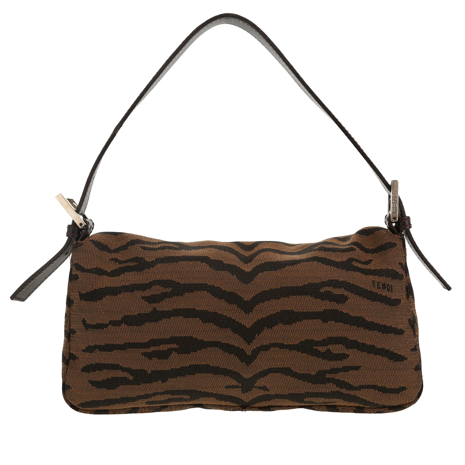 Bolso de mano Fendi  Baguette en lona marrón y cuero marrón - Detail D4