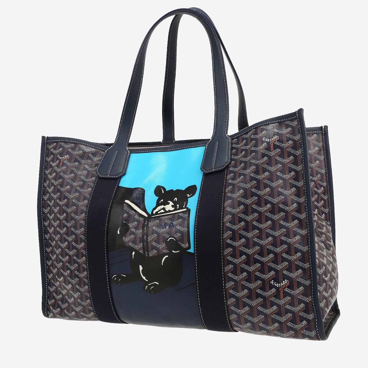 Goyard  Villette shopping bag  in navy blue Goyard canvas  and navy blue leather