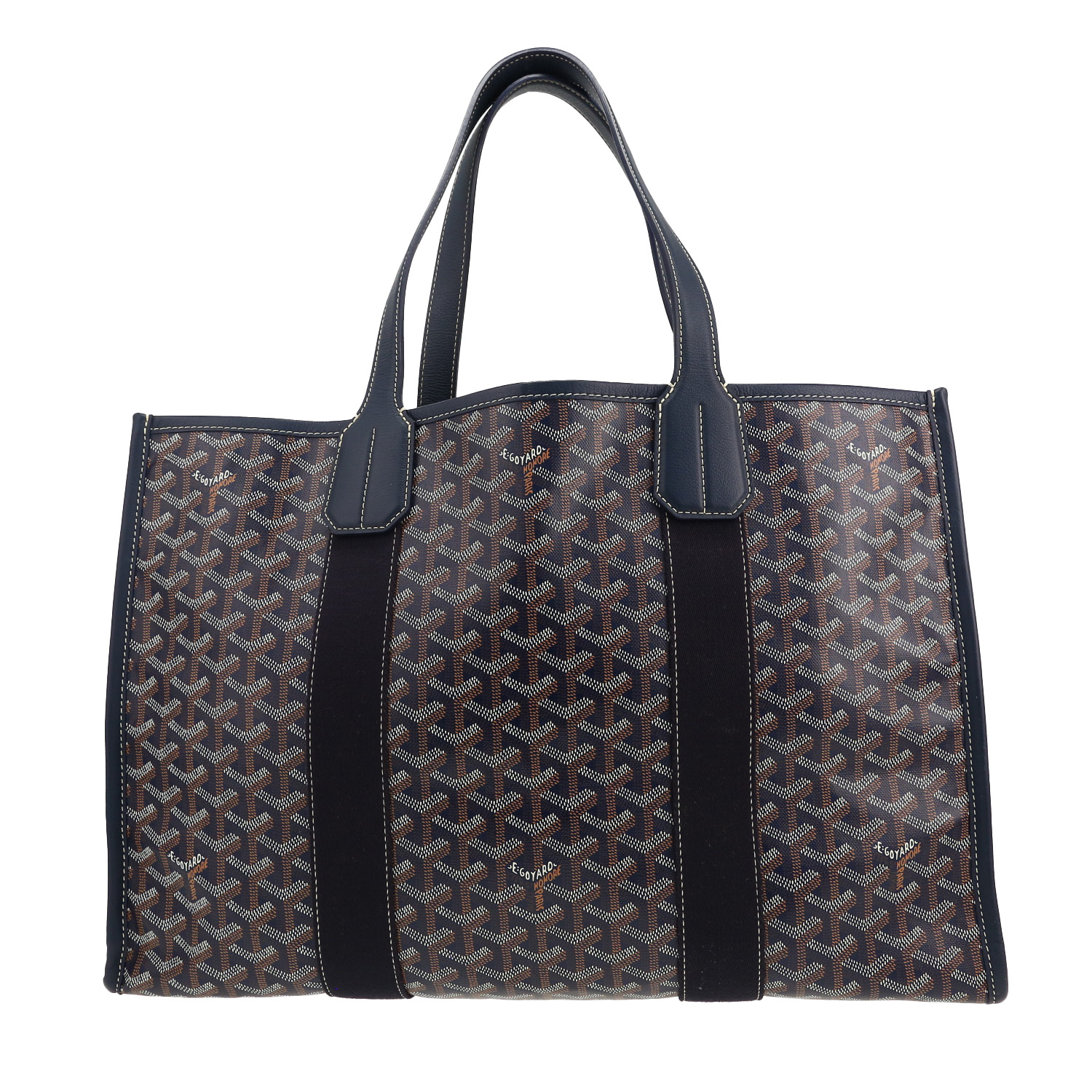 Goyard Villette shopping bag in navy blue Goyard canvas and navy blue leather - Detail D4