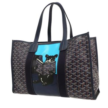 Goyard  Villette shopping bag  in navy blue Goyard canvas  and navy blue leather