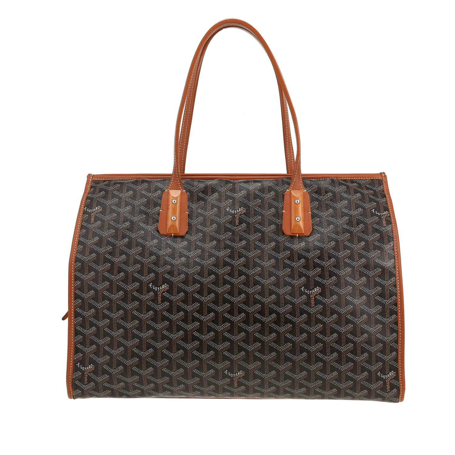 Goyard Marquise tote bag in Noir Goyardine canvas and brown leather - Detail D4