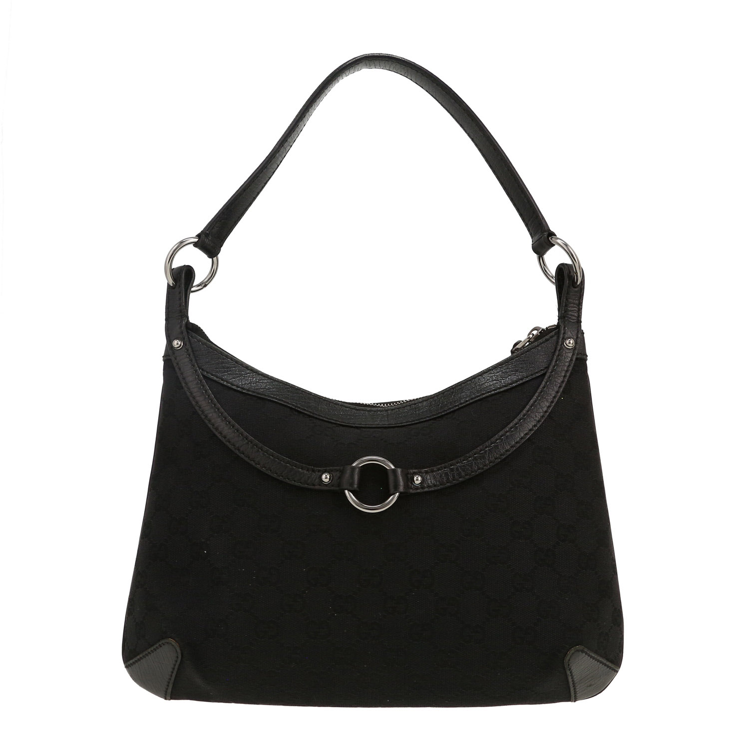 Sac à main Gucci  Mors en toile sûpreme GG noire et cuir noir - Detail D4