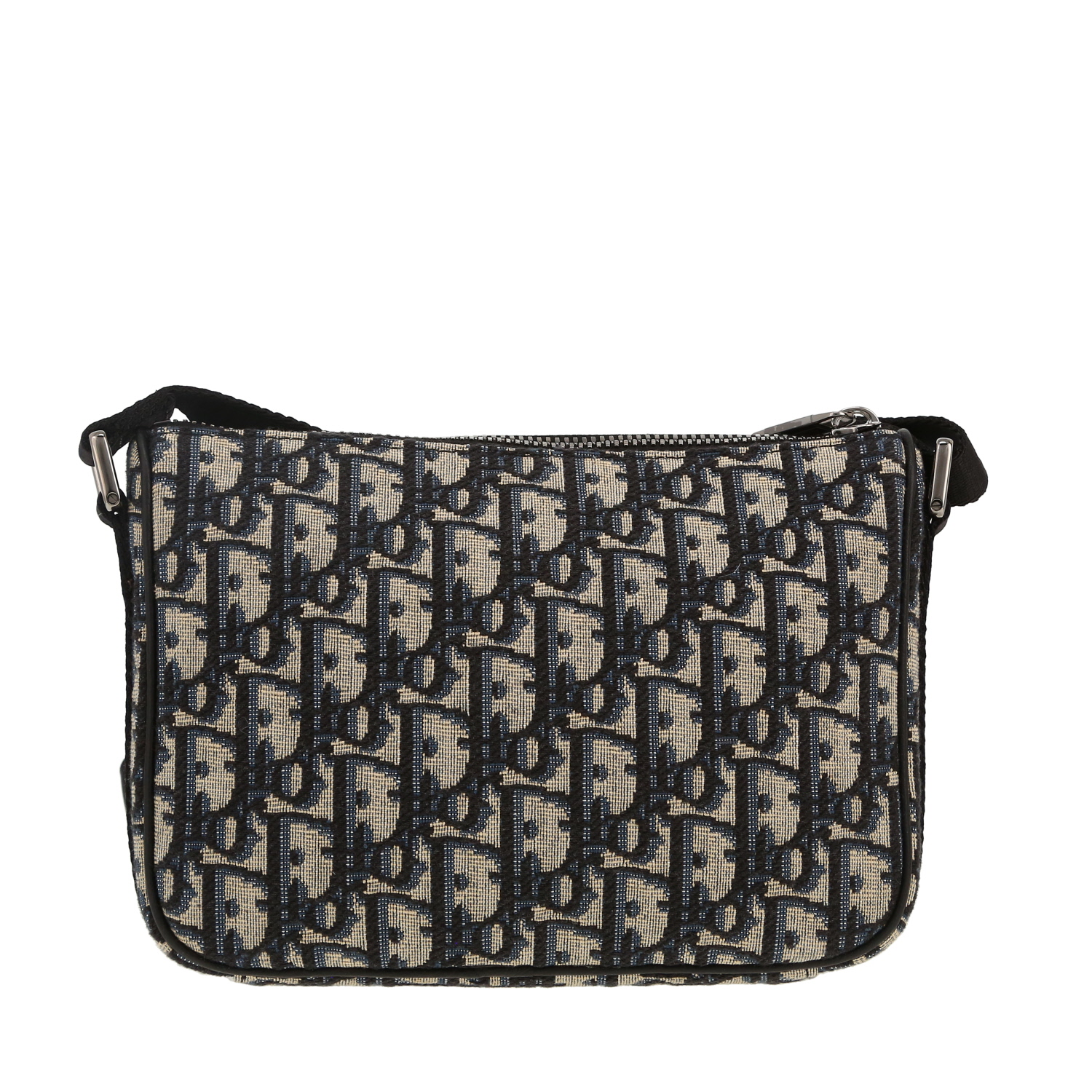 Borsa a tracolla Dior  8 in tessuto a monogramma Oblique blu e grigio e tela nera - Detail D4