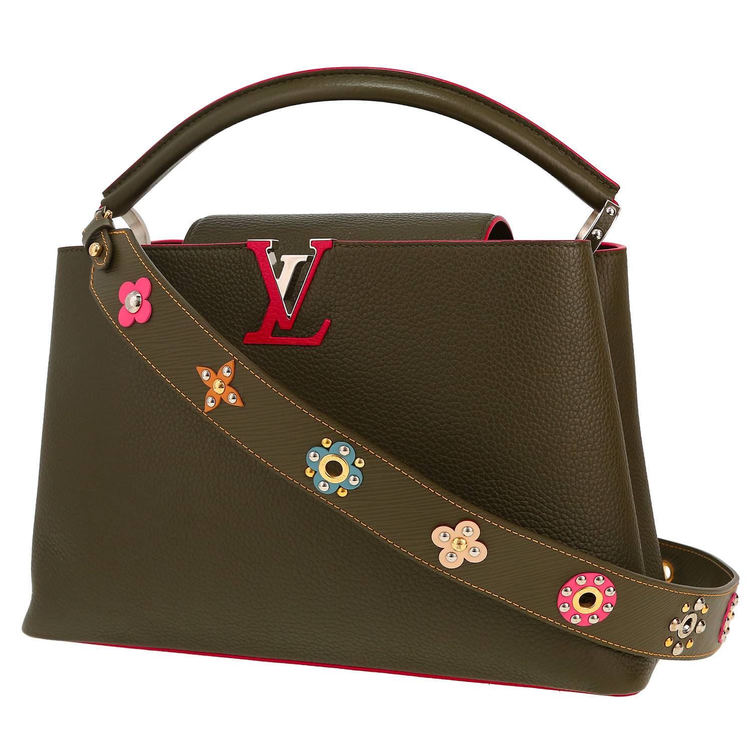 Louis Vuitton Capucines handbag in khaki leather taurillon clémence
