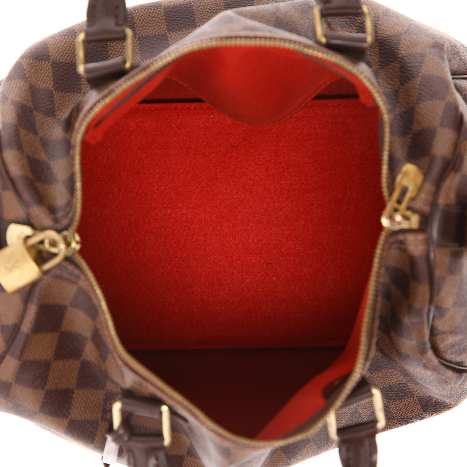 Sac à main Louis Vuitton  Speedy 30 en toile damier ébène et cuir marron - Detail D3