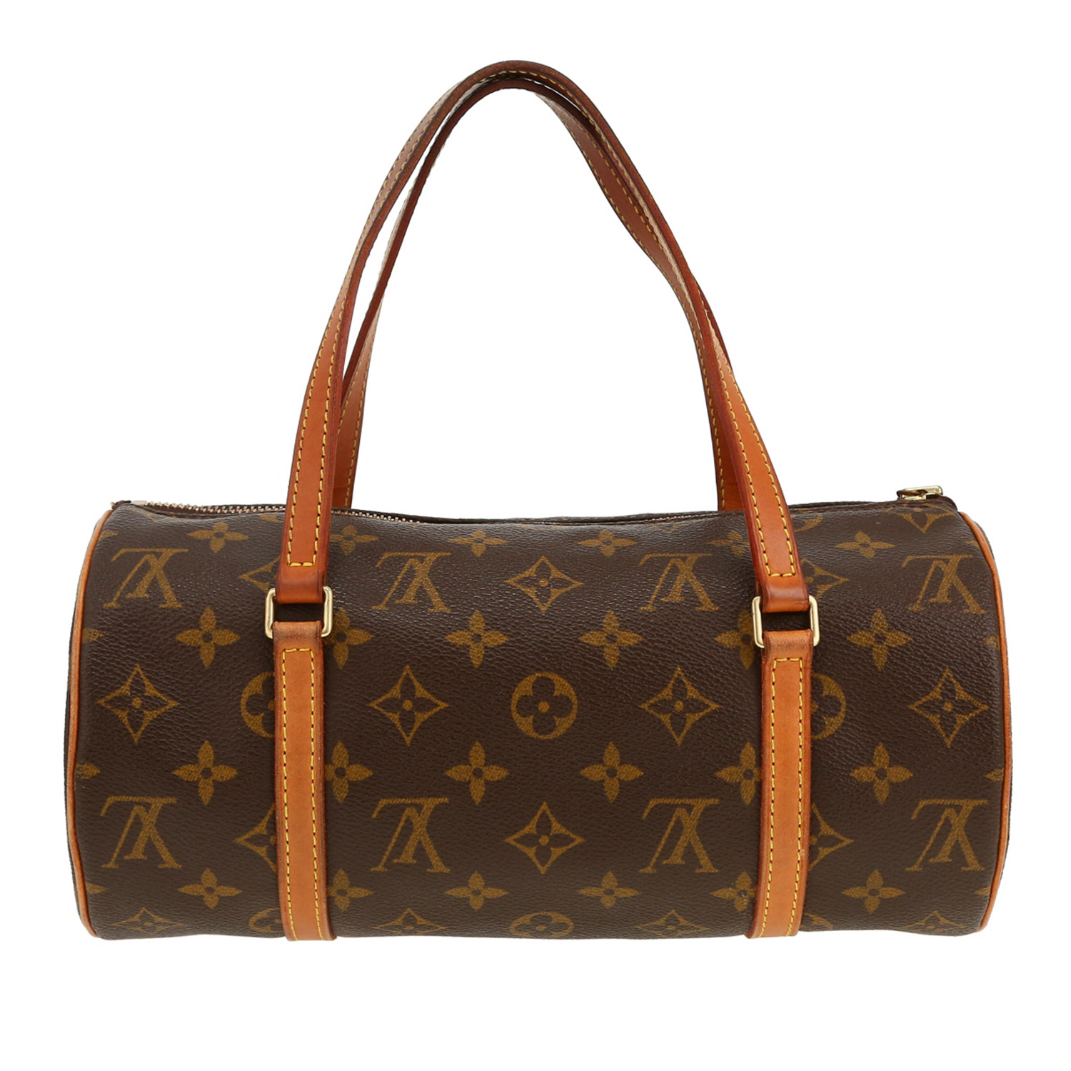 Bolso de mano Louis Vuitton  Papillon en lona Monogram marrón y cuero natural - Detail D4