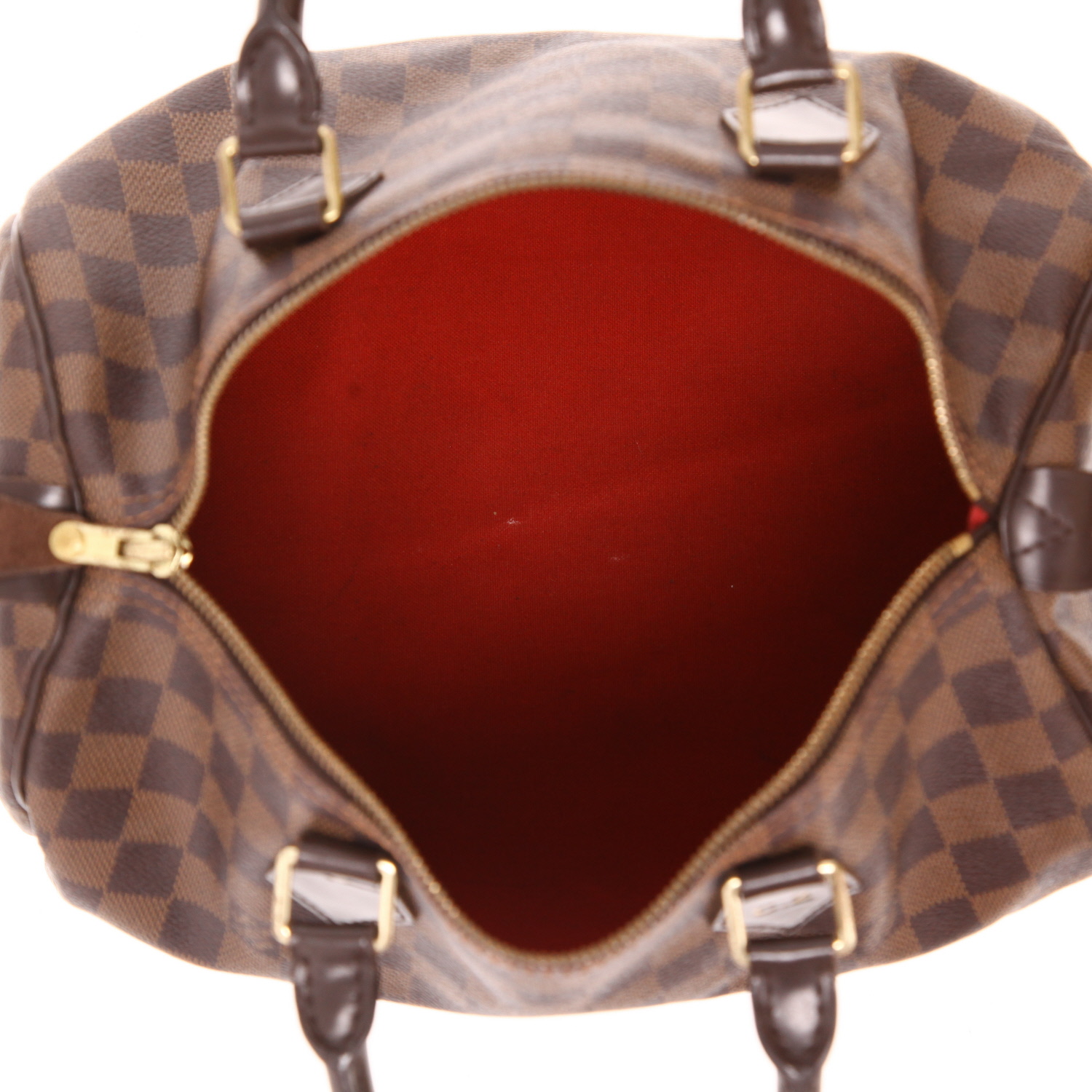 Sac à main Louis Vuitton  Speedy 30 en toile damier ébène et cuir marron - Detail D3