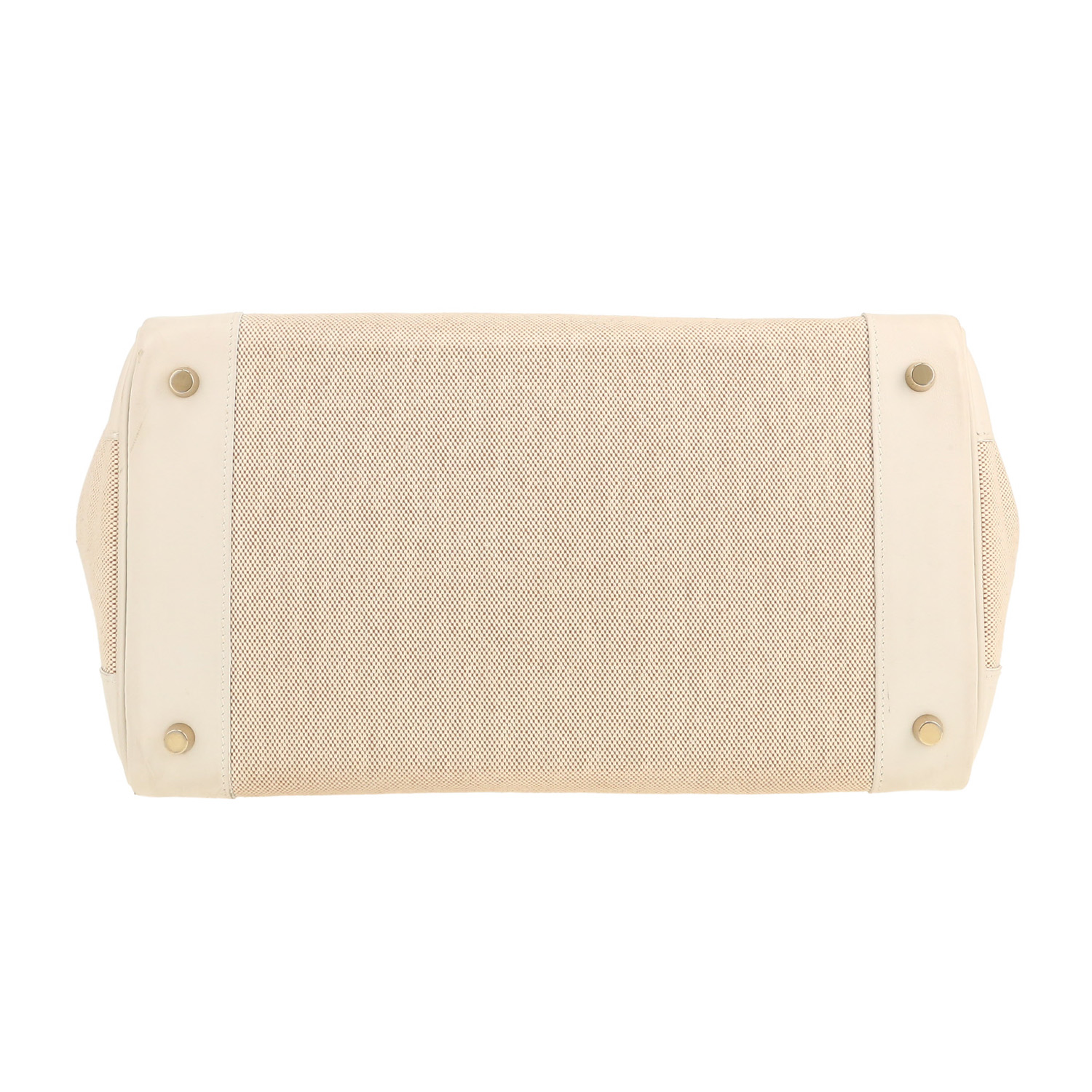 Bolso de mano Hermès  Birkin 35 cm en cuero blanco y lona beige - Detail D1