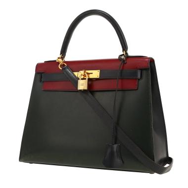 Hermès  Kelly 28 cm handbag  in green, navy blue and red box leather