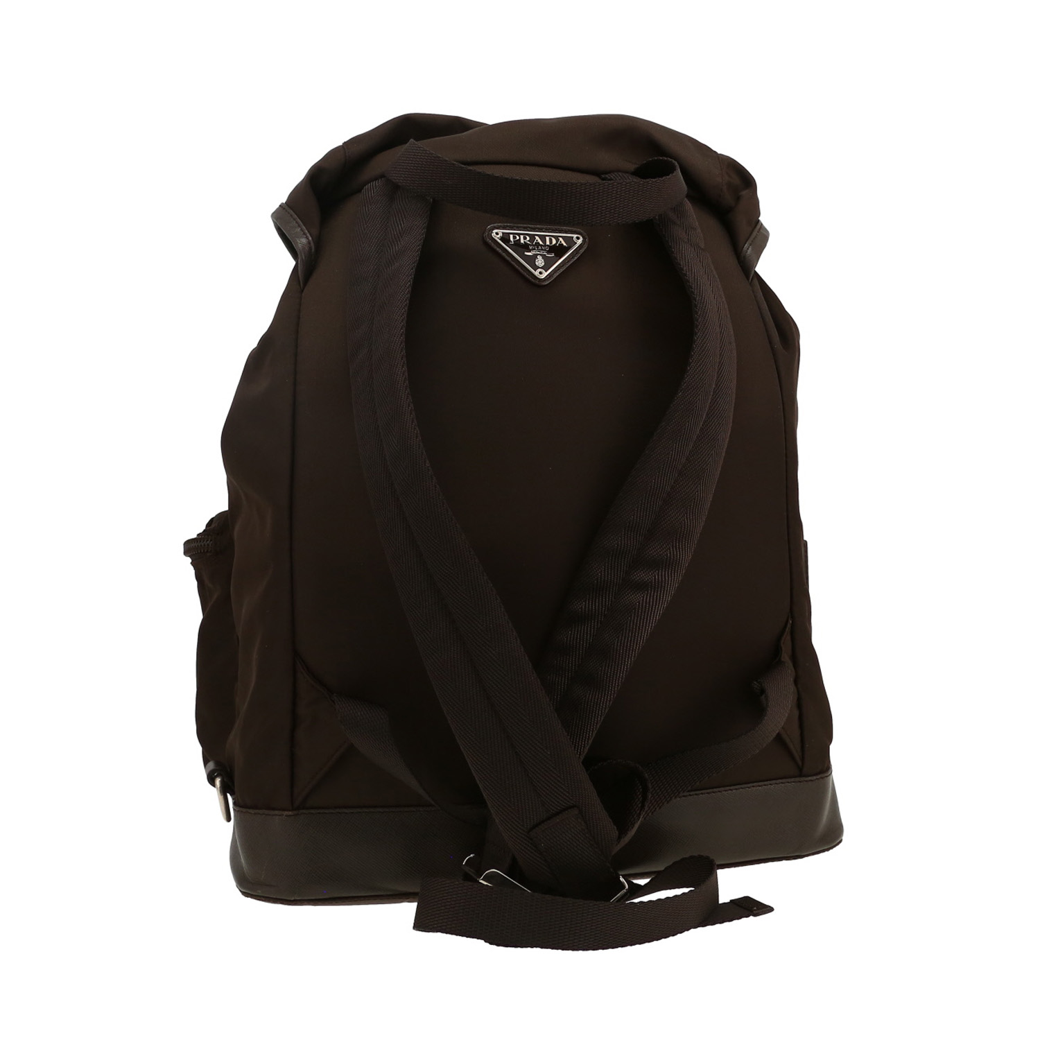 Sac à dos Prada   en toile noire et cuir noir - Detail D4