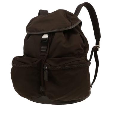 Mochila Prada   en lona negra y cuero negro