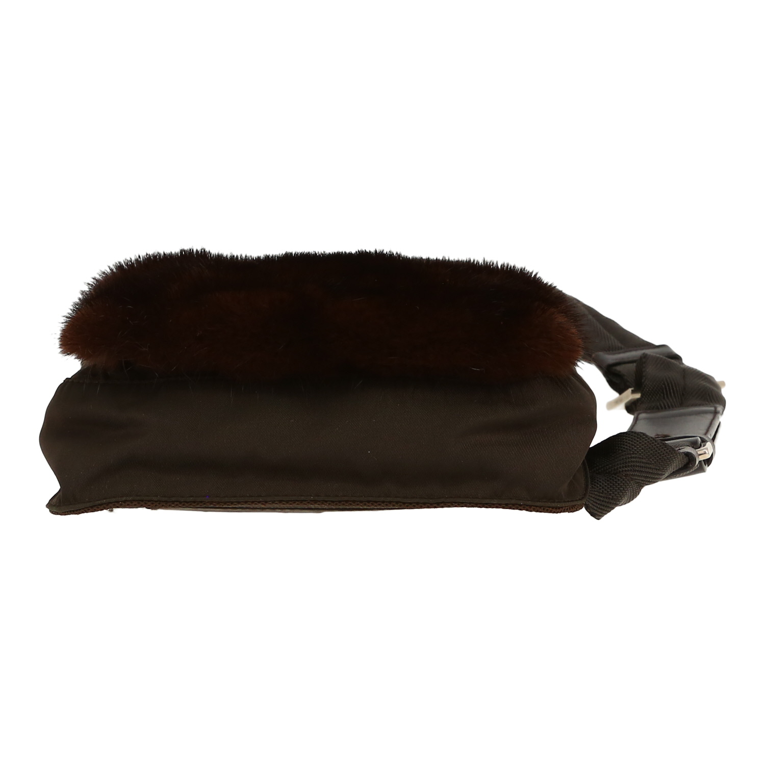 Prada   pouch  in black canvas  and brown furr - Detail D1