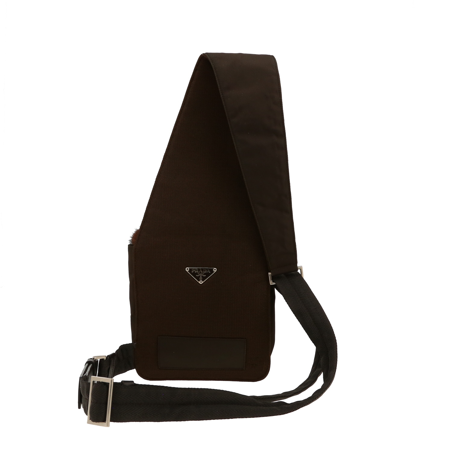 Prada   pouch  in black canvas  and brown furr - Detail D4